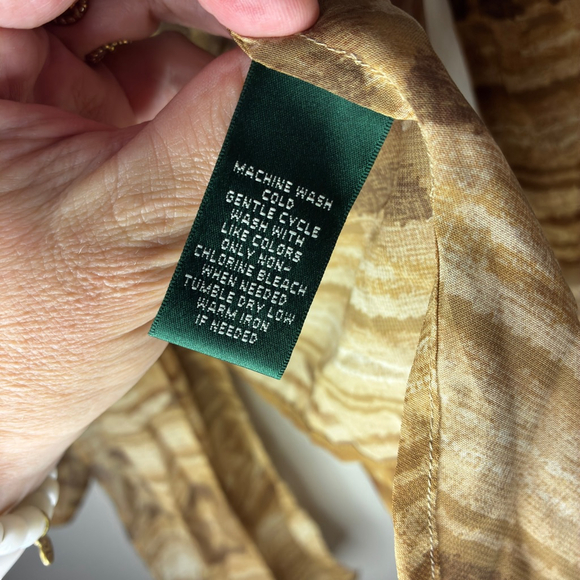 Lauren Ralph Lauren NEW M Tan Southwest Ruffle Surplice Tie Blouse - Picture 9 of 12